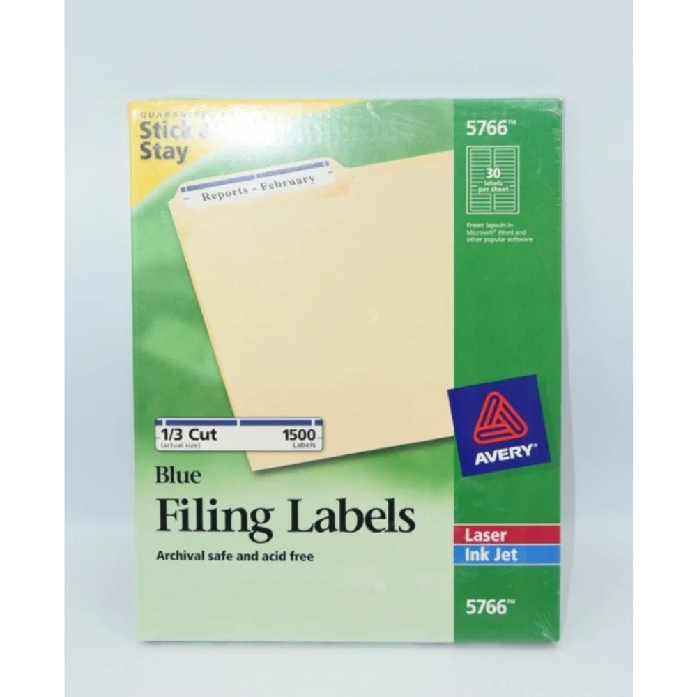 Avery Permanent File Folder Labels Stick & Stay Inkjet/Laser Blue 1500/Box 5766